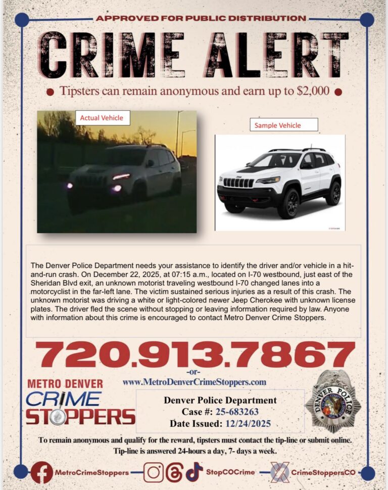 Choque con fuga: policía de Denver busca Jeep Cherokee implicado en accidente que dejó motociclista gravemente herido en la I‑70