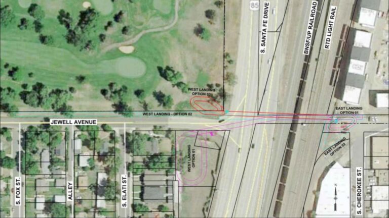 Cierre de West Jewell Avenue por construcción de puente peatonal sobre Santa Fe Drive